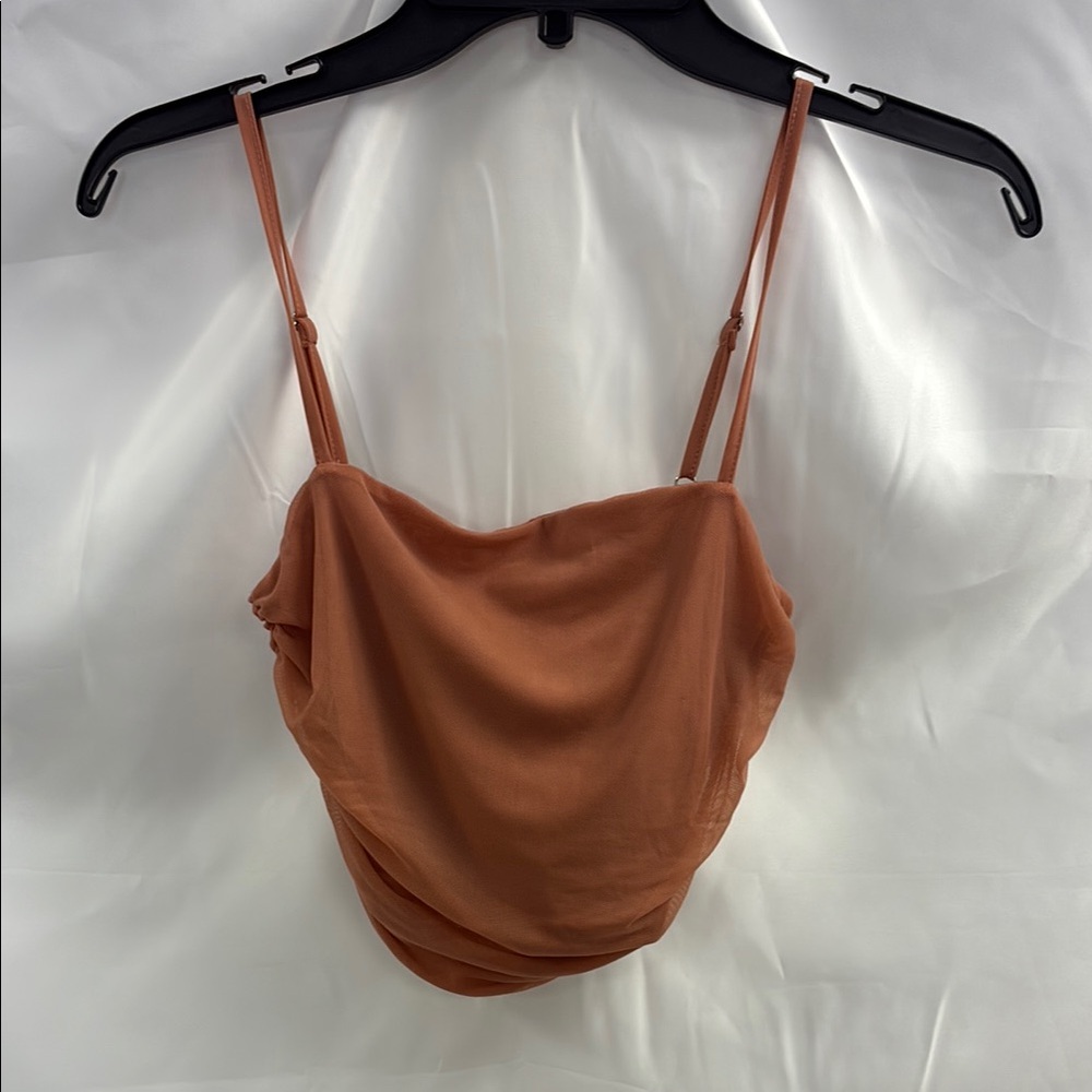 Lulu's Peach-Brown Ruched Bustier Crop Going Out Top Size Small